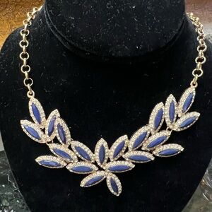 Chic Blue and Gold Leaf Necklace